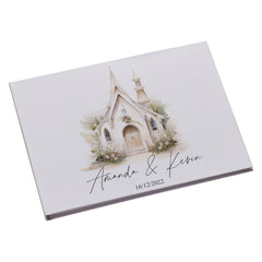 Large Personalised Wedding Guest Book Linen Cover Chapel Design