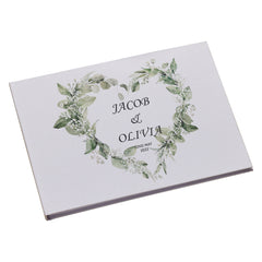 Large Personalised Wedding Guest Book Keepsakes, Signature Scrapbook, Photo Album Wedding Couple Woodland Wreath Heart