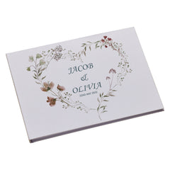 Large Personalised Wedding Guest Book Keepsakes, Signature Scrapbook, Photo Album Wedding Couple Watercolour Floral Heart