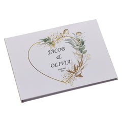 Large Personalised Wedding Guest Book Keepsakes, Signature Scrapbook, Photo Album Wedding Couple Green Gold Heart