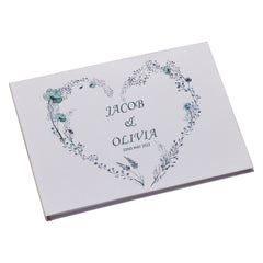 Large Personalised Wedding Guest Book Keepsakes, Signature Scrapbook, Photo Album Wedding Couple Dusty Blue Heart