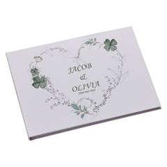 Large Personalised Wedding Guest Book Keepsakes, Signature Scrapbook, Photo Album Wedding Couple Green Clover Heart