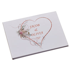 Large Personalised Wedding Guest Book Keepsakes, Signature Scrapbook, Photo Album Wedding Couple Rose Gold Heart