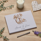Large Personalised Wedding Guest Book Linen Cover With Bridal Shoes