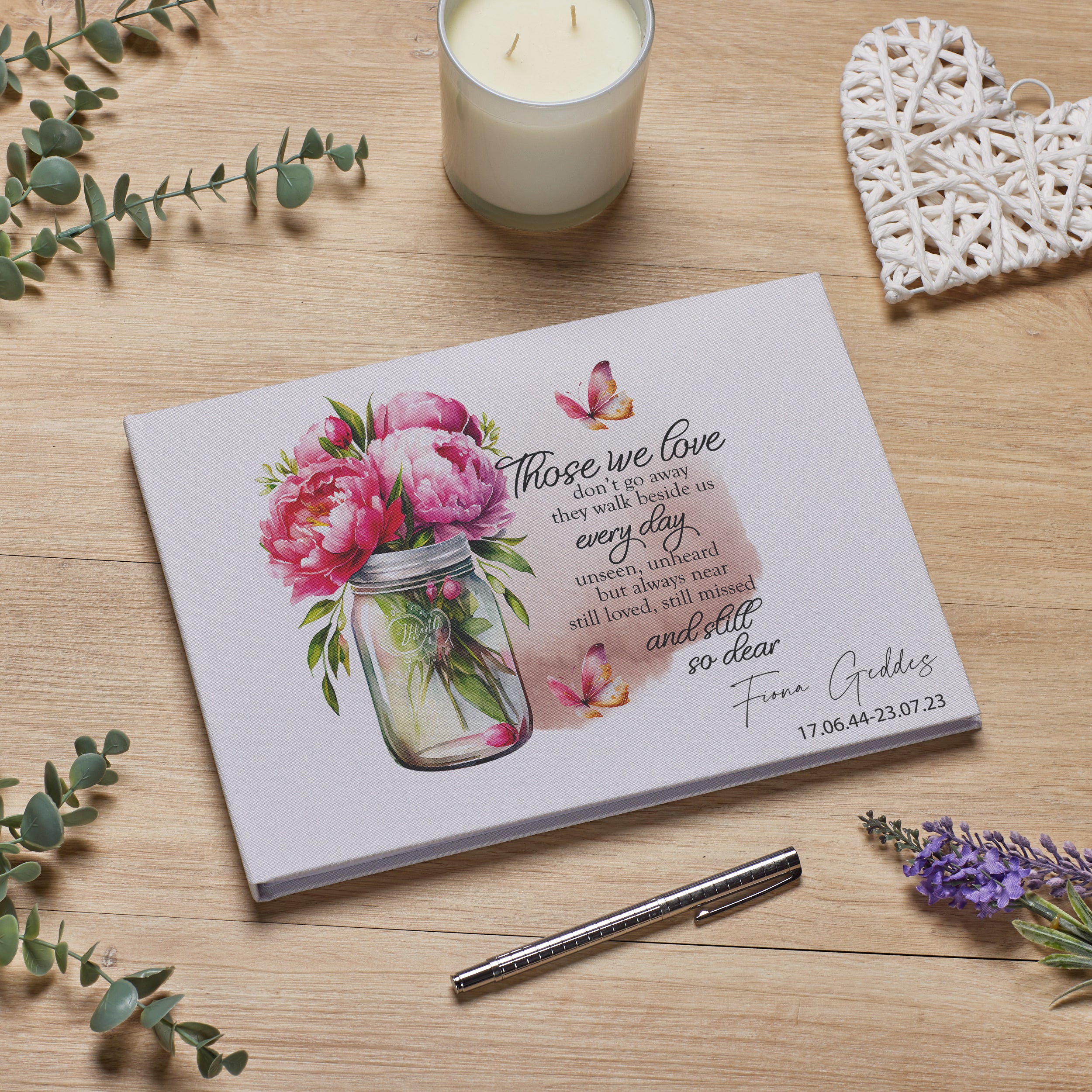 Personalised Large Funeral Memory Book For Condolence & Memorial With Jar ukgiftstoreonline