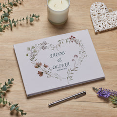 Large Personalised Wedding Guest Book Keepsakes, Signature Scrapbook, Photo Album Wedding Couple Watercolour Floral Heart