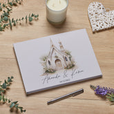 Large Personalised Wedding Guest Book Linen Cover Chapel Design