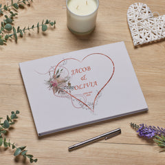 Large Personalised Wedding Guest Book Keepsakes, Signature Scrapbook, Photo Album Wedding Couple Rose Gold Heart