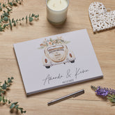 Large Personalised Wedding Guest Book Linen Cover With Floral Car