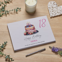 Large Personalised Birthday Guest Book Linen Cover Cake Any Age