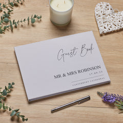 Personalised A4 Size Minimal Script Wedding Linen Guest Book Printed