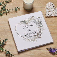 Personalised Large Linen Cover Wedding Photo Album Gold Grey Heart