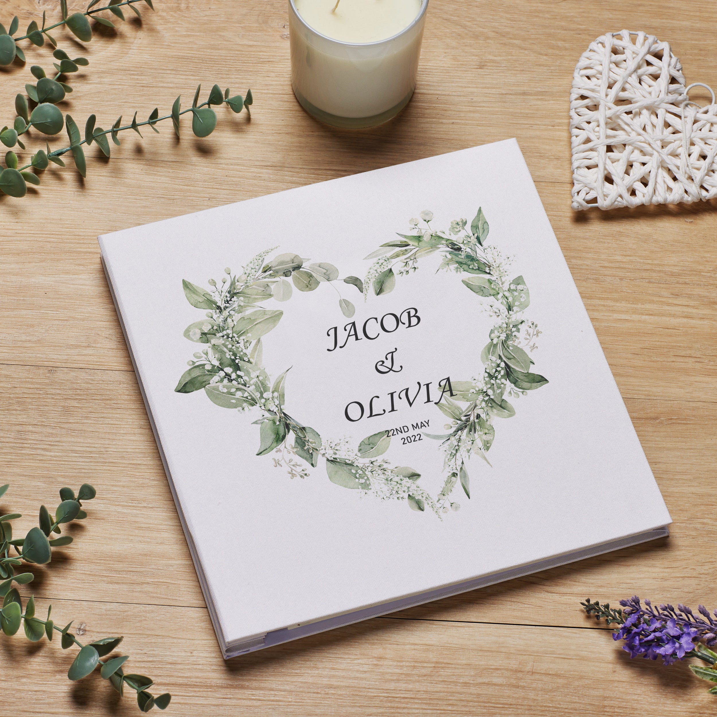 Personalised Large Linen Cover Wedding Photo Album Floral Heart photo album ukgiftstoreonline