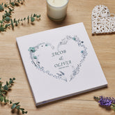 Personalised Large Linen Cover Wedding Photo Album Dusty Blue Heart