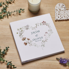 Personalised Large Linen Cover Wedding Photo Album Watercolour Flowers Heart
