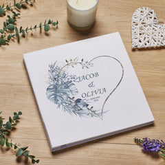 Personalised Large Linen Cover Wedding Photo Album Tropical Blue Heart