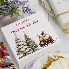 Personalised White Christmas Eve Gift Box With Santa & Reindeer Special Christmas Keepsake Memory Storage