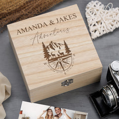 Personalised Engraved Holiday Travel Adventures Keepsake Box With Compass