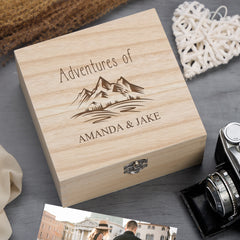 Personalised Engraved Holiday Travel Adventures Keepsake Box With Mountains