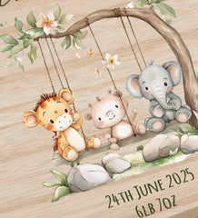 Personalised Wooden Baby Keepsakes Memory Box Gift With Animals On Swing