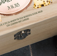 Personalised Wooden Baby Keepsakes Memory Box Gift With Safari Theme