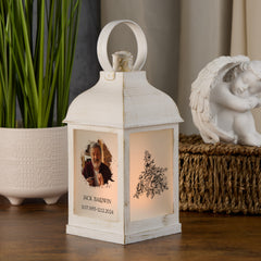 Personalised Memorial Photo Upload Lantern, Memorial Candle, Dad Remembrance With Rose