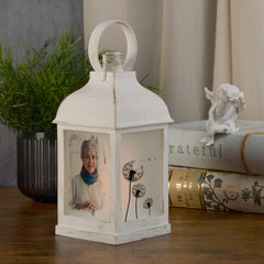 Personalised Memorial Photo Upload Lantern, Memorial Candle, Mum Loving Memory With Dandelions