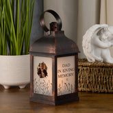 Personalised Memorial Photo Upload Lantern, Memorial Candle, Dad Remembrance With Wildflowers