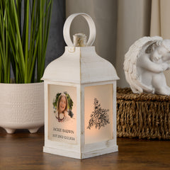 Personalised Memorial Photo Upload Lantern, Memorial Candle, Daughter Remembrance With Rose