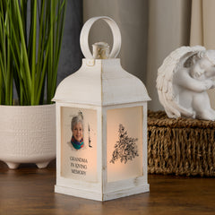 Personalised Memorial Photo Upload Lantern, Memorial Candle, Grandma Remembrance With Rose