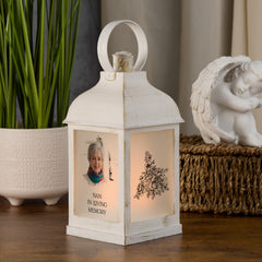Personalised Memorial Photo Upload Lantern, Memorial Candle, Nan Remembrance With Rose