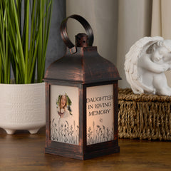 Personalised Memorial Photo Upload Lantern, Memorial Candle, Daughter Remembrance With Wildflowers