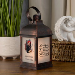 Personalised Memorial Photo Upload Lantern, Memorial Candle, Goodbyes are not forever
