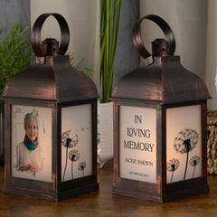 Personalised Memorial Photo Upload Lantern, Memorial Candle, Grandma Loving Memory With Dandelions