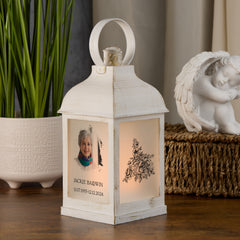 Personalised Memorial Photo Upload Lantern, Memorial Candle, Nan Remembrance With Rose