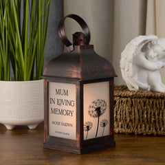 Personalised Memorial Photo Upload Lantern, Memorial Candle, Mum Loving Memory With Dandelions