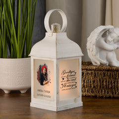 Personalised Memorial Photo Upload Lantern, Memorial Candle, Goodbyes are not forever