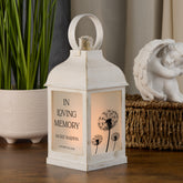 Personalised Memorial Photo Upload Lantern, Memorial Candle, In Loving Memory With Dandelions