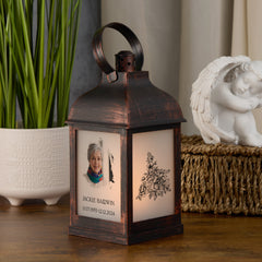 Personalised Memorial Photo Upload Lantern, Memorial Candle, Nanny Remembrance With Rose
