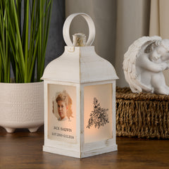 Personalised Memorial Photo Upload Lantern, Memorial Candle, Son Remembrance With Rose