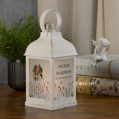Personalised Memorial Photo Upload Lantern, Memorial Candle, Daughter Remembrance With Wildflowers