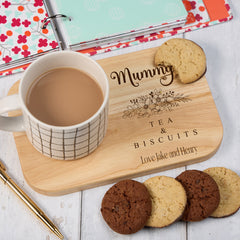Personalised Wooden Tea, Coffee & Biscuit Serving Board With Name and Sentiment