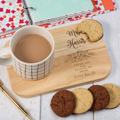 Personalised Gift For Teacher Wooden Drink Serving Board Flower Design