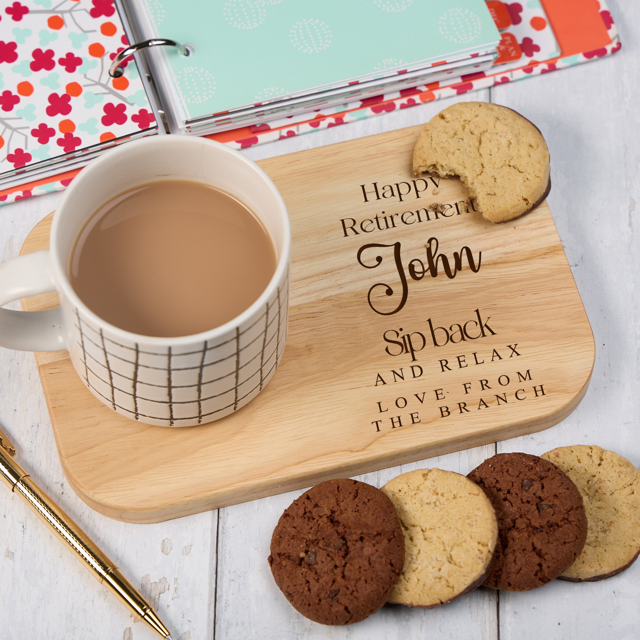 Personalised Gift For Retirement Wooden Drink Serving Board With Name and Sentiment ukgiftstoreonline