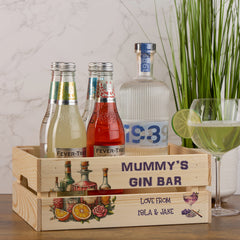 Personalised Gin Bar Treat Hamper Wooden Crate Gift For Her storage crate ukgiftstoreonline