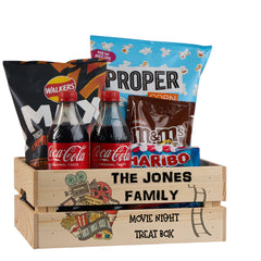 Personalised Family Movie Night Treat Wooden Crate Gift storage crate ukgiftstoreonline