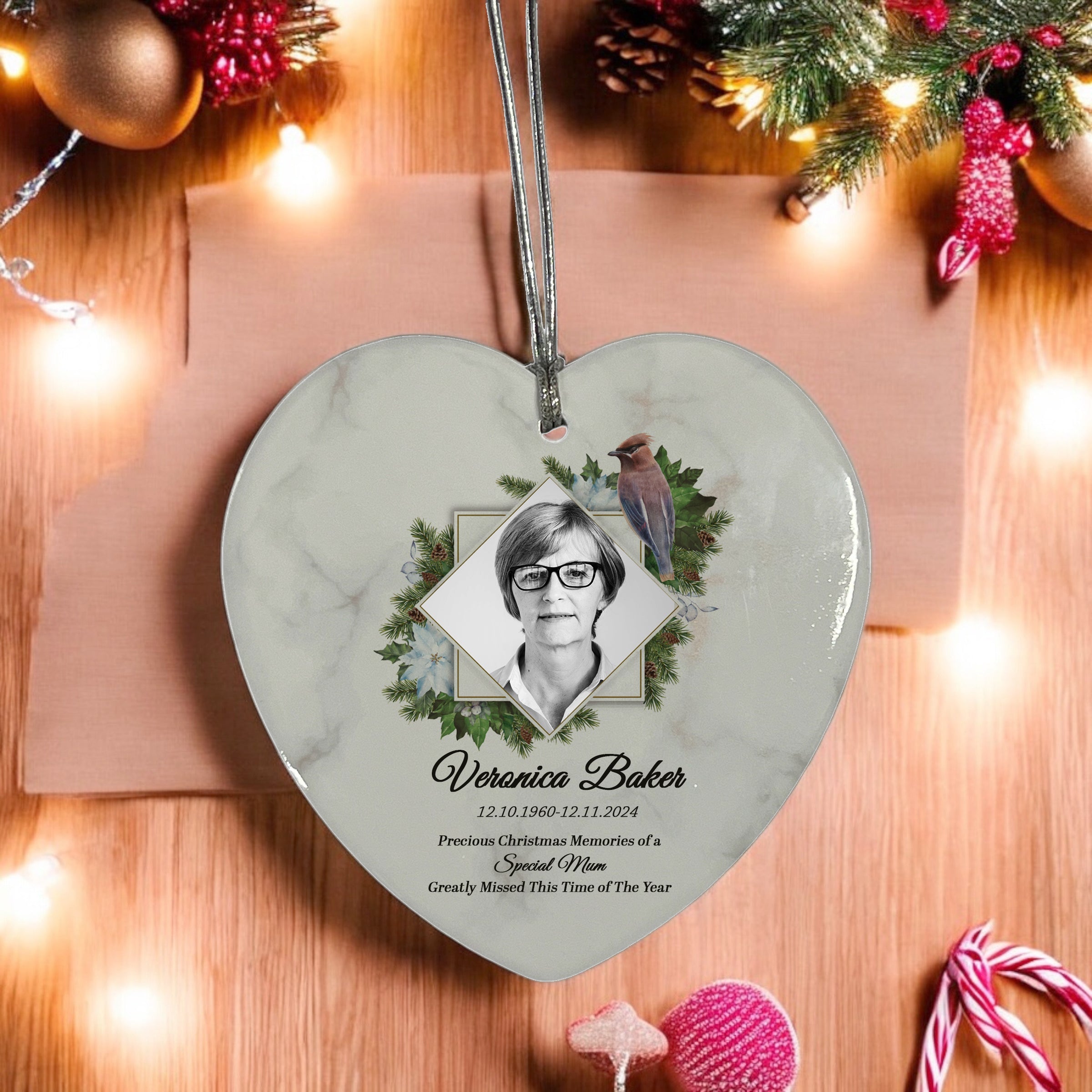 Large Hanging Ceramic Heart Christmas Memorial Decoration-Mum Personalised Heart Gifts ukgiftstoreonline