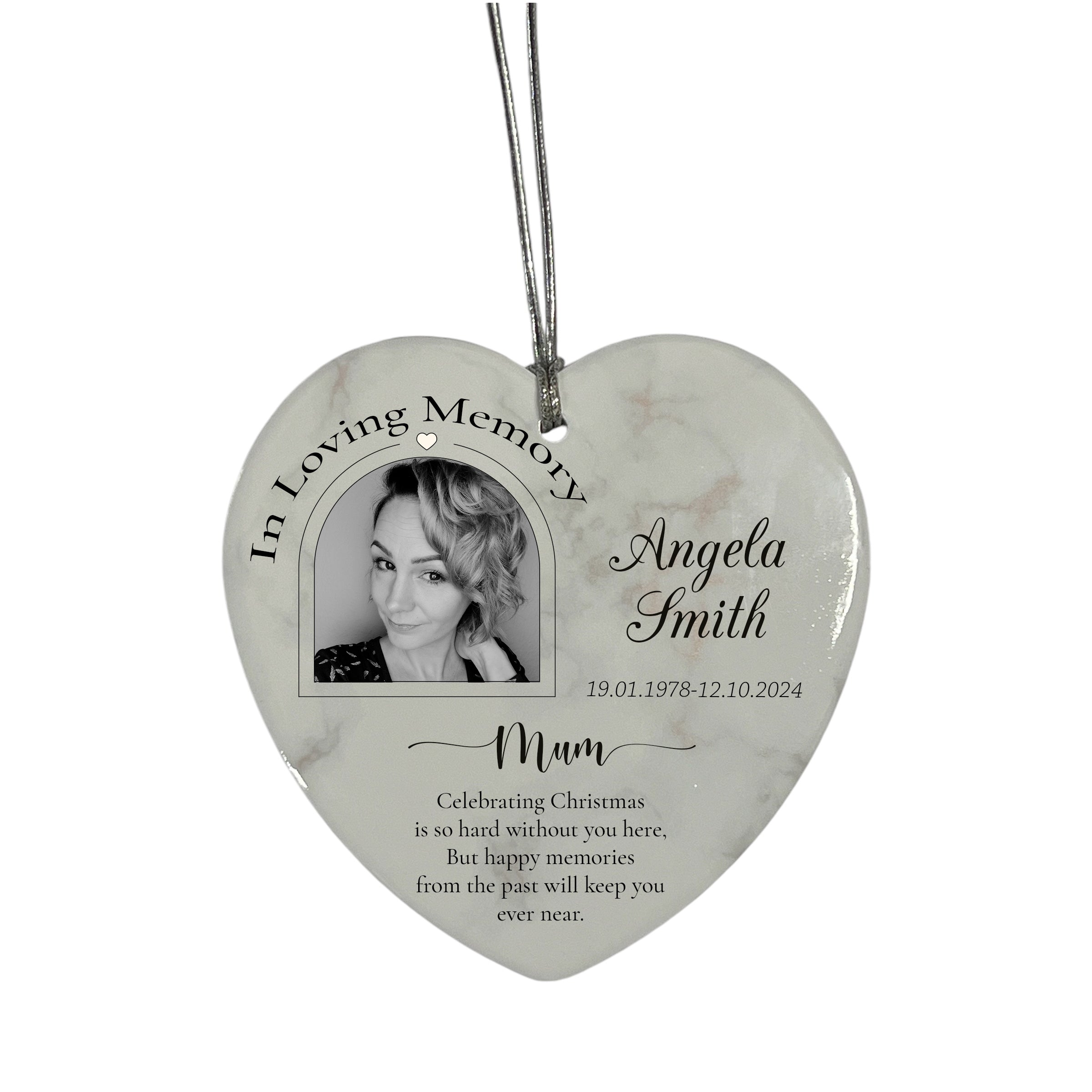 In Loving Memory At Christmas Hanging Ceramic Heart Decoration-Mum Personalised Heart Gifts ukgiftstoreonline