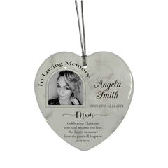 In Loving Memory At Christmas Hanging Ceramic Heart Decoration-Mum Personalised Heart Gifts ukgiftstoreonline