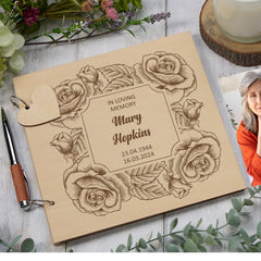 Personalised Large Memorial Funeral Remembrance Guest Book With Floral Design
